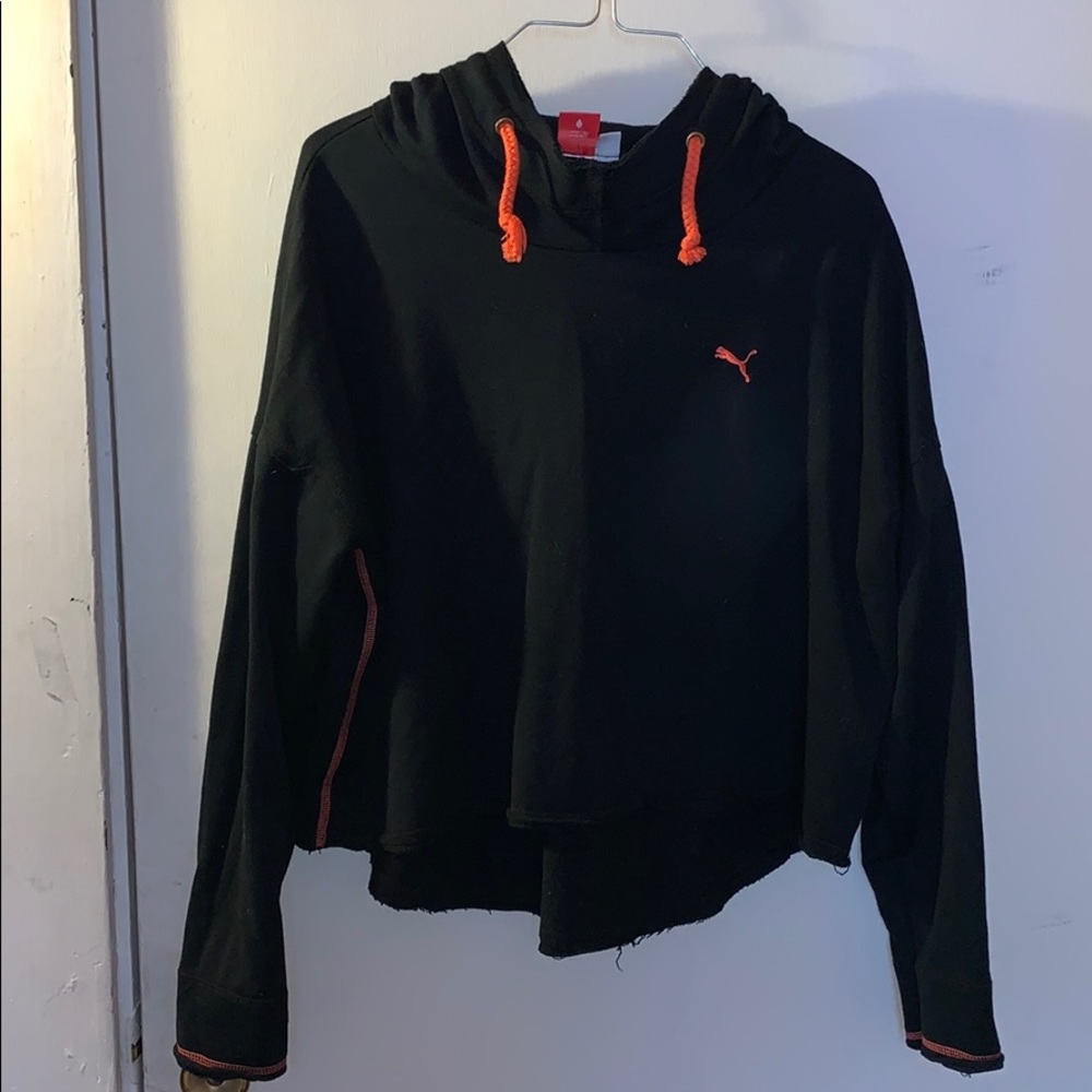 Black & Orange Puma Cropped Sweatshirt